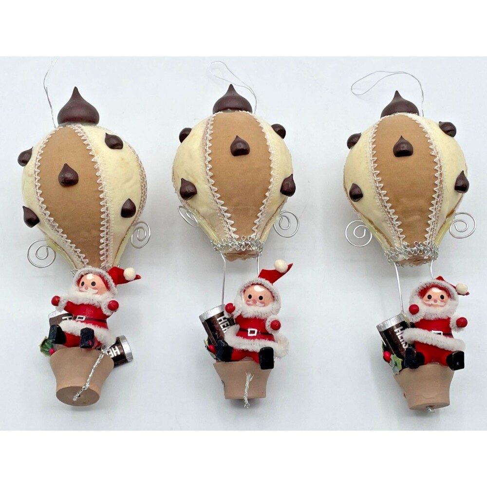 Lot 3 Vintage 1982 Kurt Adler Santa Hershey Kisses Hot Air Balloon Ornaments